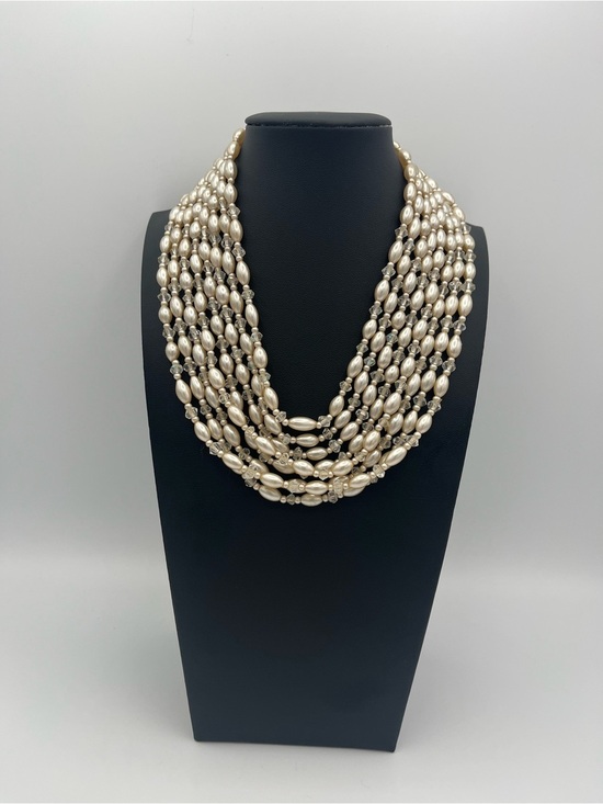 Miriam Haskell Jewelry - Signed Miriam Haskell 1950s 8‑Strand Faux Pearl Necklace 19.5″ Vintage